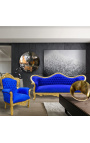 Barock Sofa Napoléon III Bleu Samt und Gold Holz