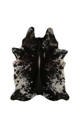 Tappeto in pelle di mucca vera nero e bianco macchiato