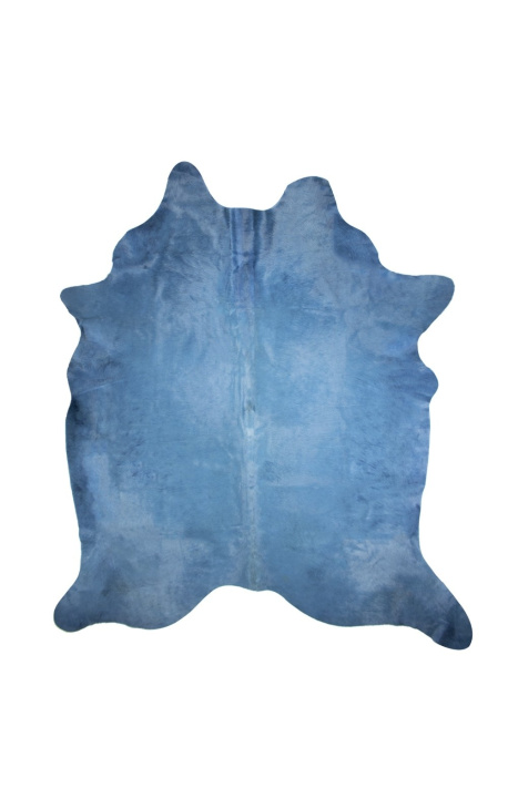 Vloerkleed van echt blauw getint rundleer