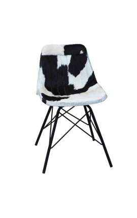 Черно-бял трапезарен стол "Nalia B" от телешка кожа