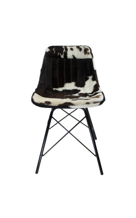 Chaise de repas &quot;Nalia B&quot; en peau de vache noir et blanc