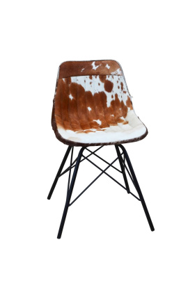 Cadira de menjador "Nalia B" de pell de vaca marró i blanca