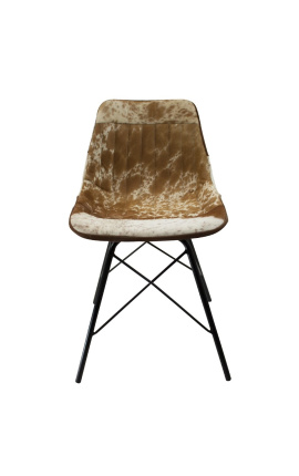 Brown and white cowhide &quot;Nalia B&quot; dining chair