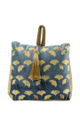 Blue velvet door blocker wedge cushion with golden Ginkgo patterns and tassel
