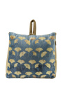 Blue velvet door blocker wedge cushion with golden Ginkgo patterns and tassel