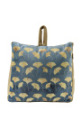 Coussin cale porte bloqueur de porte en velours bleu avec motifs Ginkgo doré et pompon