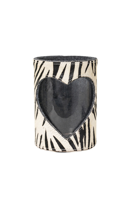 Zebra sydämen lehmännahkainen kynttilänjalka koko XL