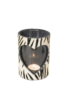 Zebra heart cowhide candle holder size XL