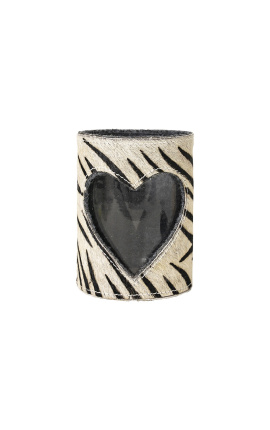 Porta tealight in pelle bovina con cuore zebrato taglia L