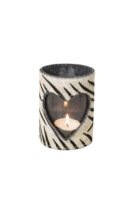 Porta tealight in pelle bovina con cuore zebrato taglia L