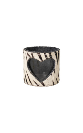 Porta tealight in vacchetta cuore zebrato taglia M