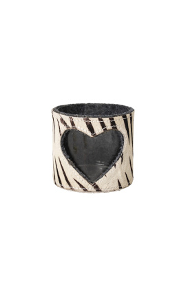 Zebra heart cowhide candle holder size M