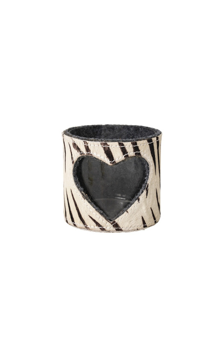 Porta tealight in vacchetta cuore zebrato taglia M