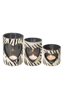 Zebra heart cowhide candle holder size M