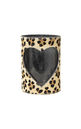 Portacandeli in pelle di mucca con cuore di leopardo, taglia XL