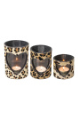 Kerzenhalter aus Rindsleder in Herzform mit Leopardenmuster, Größe XL