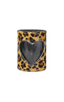 Leopard print hart koehide kaarsenhouder maat l