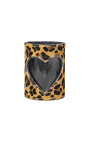 Suport de lumânare din piele de vacă cu inimă cu imprimeu leopard mărimea L