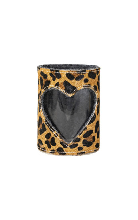 Porta canapè de pell de vaca amb cor estampat de lleopard mida L