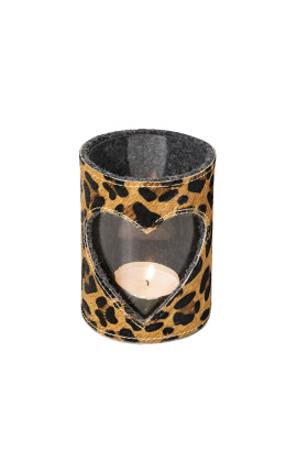 Porta-velas de couro com estampa de leopardo tamanho L