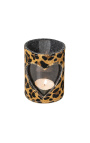 Kerzenhalter aus Rindsleder in Herzform mit Leopardenmuster, Größe L