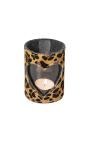 Porta tealight in pelle bovina con cuore stampa leopardo taglia L