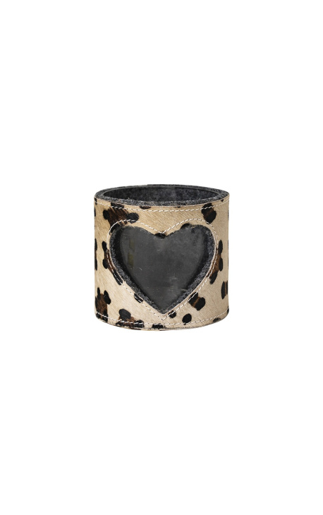 Porta tealight in vacchetta cuore leopardato taglia M