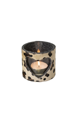 Leopard print heart cowhide candle holder size M