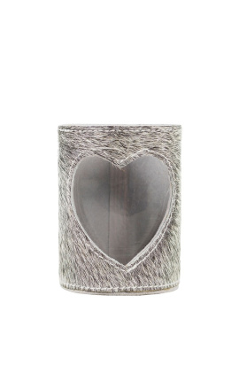 Porta tealight in vacchetta cuore grigio taglia XL