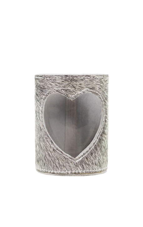 Gray heart cowhide candle holder size XL