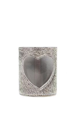 Porta tealight in vacchetta cuore grigio taglia L