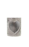 Candle holder in cowhide heart gray size L