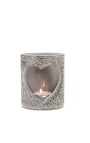 Candle holder in cowhide heart gray size L