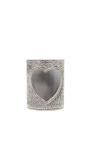 Gray heart cowhide candle holder size M