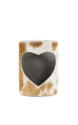 Photophore en peau de vache coeur marron et blanc taille XL