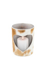 Brown and white heart cowhide candle holder size XL