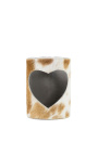 Brown and white heart cowhide candle holder size L