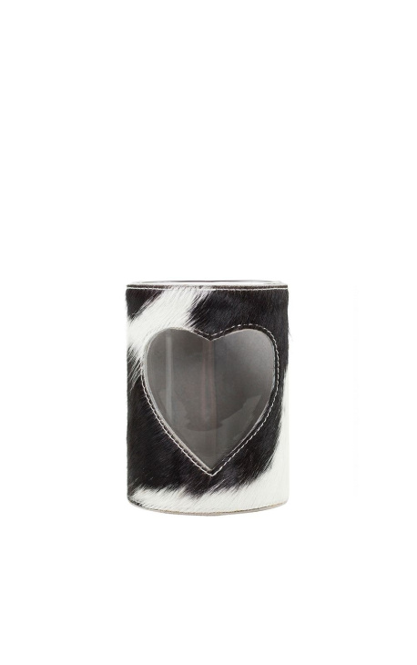 Porta tealight in vacchetta cuore bianco e nero taglia M