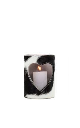 Black and white heart cowhide candle holder size M