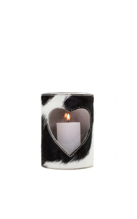 Črno-bel svečnik iz goveje kože v obliki srčka velikosti M