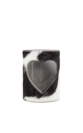 Porta tealight in vacchetta cuore bianco e nero taglia L