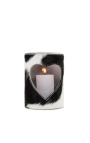 Schwarz-weißer Herz-Kerzenhalter aus Rindsleder, Größe L