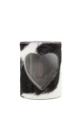Kandelaar van rundleer in zwart en wit hart maat XL