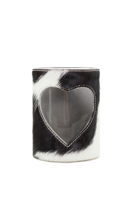 Porta tealight in vacchetta cuore bianco e nero taglia XL