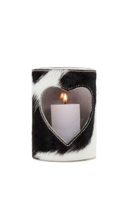 Black and white heart cowhide candle holder size XL