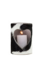 Mustavalkoinen sydänlehmännahkainen kynttilänjalka koko XL