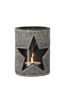 Gray Star cowhide candle holder