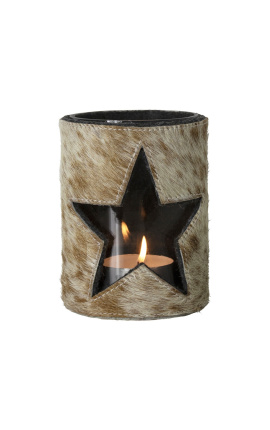 Brown and white star cowhide candle holder
