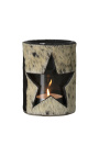 Porta tealight in pelle bovina con stella bianca e nera