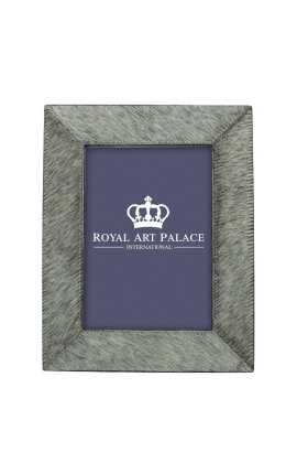Cornice rettangolare in pelle di mucca grigia per una foto 18 cm x 13 cm